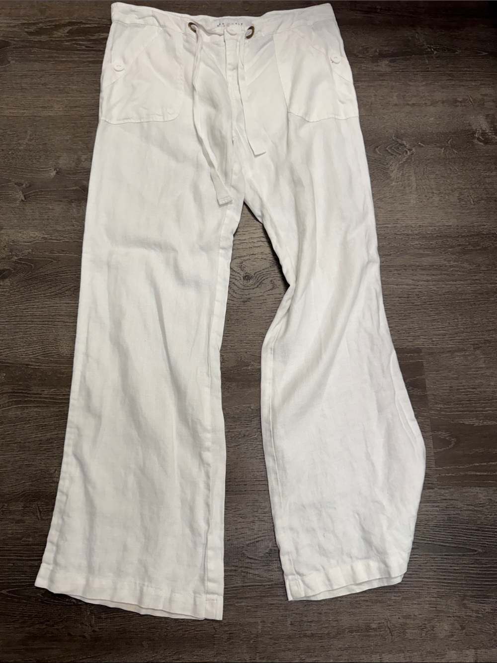 Sanctuary White Linen-Blend Drawstring Boot Cut Pants